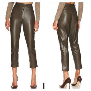 BCBGeneration Women's High Rise Straight Leg Faux Leather Crop Olive Pants M NWT